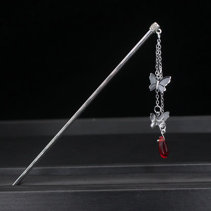 Fashion Metal Chinese Hair Stick with Butterfly Crystal Accent for Women in Silver and Gold - Elegant Hair Jewelry Accessory Gift