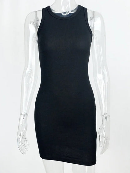 Women's Black Ribbed Bodycon Mini Dress Sleeveless Party