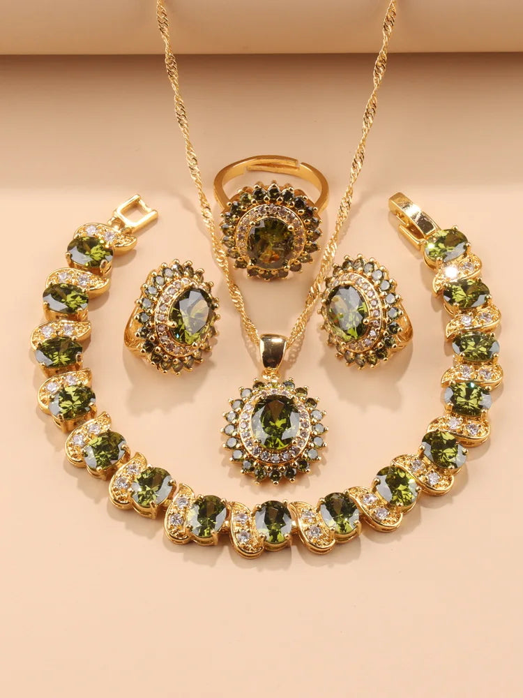 Exquisite 18K Gold Plated Women's Wedding Jewelry Set With Cubic Zirconia