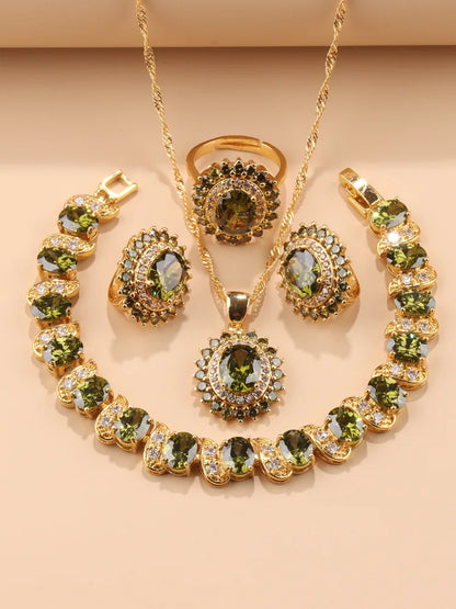 Exquisite 18K Gold Plated Women's Wedding Jewelry Set With Cubic Zirconia