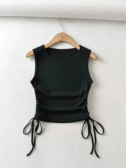 2025 Summer Women Solid Crop Top With Side Club Strings