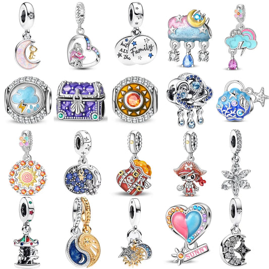 925 Sterling Silver Colorful Rainbow Stars Moon Sun Charm for Women DIY Fine Jewelry Pendant Bracelet Necklace