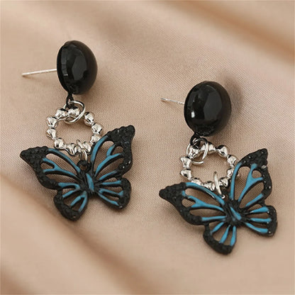 Vintage Gothic Black Flower Butterfly Earrings for Women - Exaggerated Geometric Heart Wing Party Jewelry