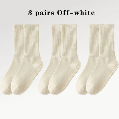 3 Pairs Cotton Anti Slip Medium Yoga Socks For Women