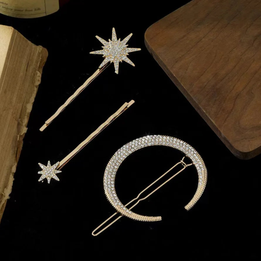 Starry Glam Hair Clip Set - Crystal Side Pins with Rhinestones