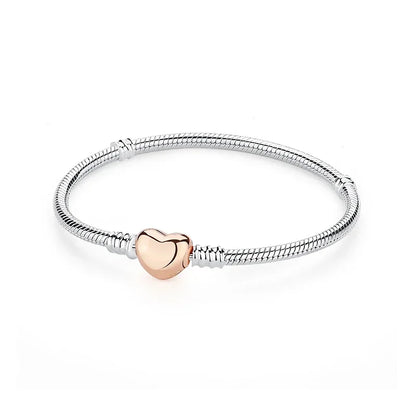 925 Sterling Silver Heart Lock Snake Bone Chain Bangle Women’s Classic Zircon Bracelet Fine Jewelry Party Gift
