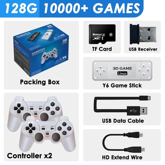 BOYHOM Y6 Retro Game Console 4K 60fps HDMI Low Latency Dual Controllers Portable TV Stick 64GB 128GB Emulation for GBA PSP PS1 N64