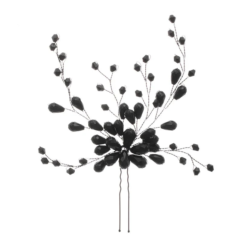 Elegant Black Crystal Baroque Hairpin for Brides Wedding Rhinestone Hair Clip