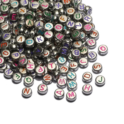 Gold Color Acrylic Spacer Beads with Black Letter Charms for Jewelry Making and DIY Crafts