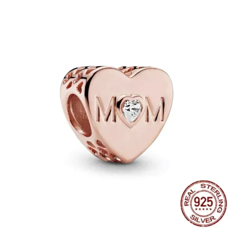 925 Silver Rose Gold Family Tree Heart Beads Charm for Women DIY Necklace Bracelet Jewelry Gift