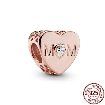 925 Silver Rose Gold Family Tree Heart Beads Charm for Women DIY Necklace Bracelet Jewelry Gift