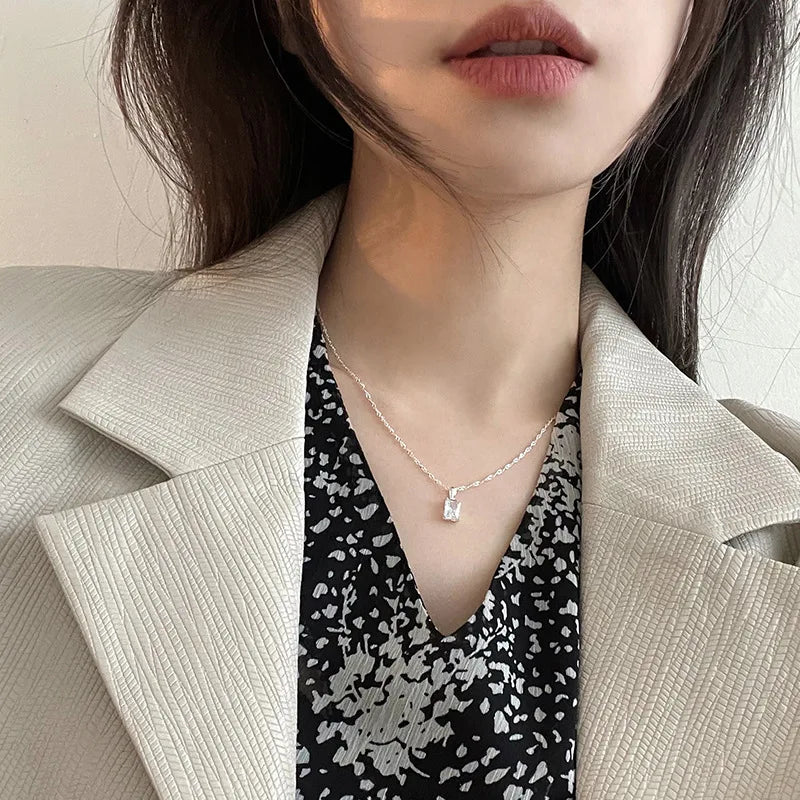 Ventfille 925 Sterling Silver Zircon Necklace Elegant Korean Geometry Design