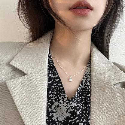 Ventfille 925 Sterling Silver Zircon Necklace Elegant Korean Geometry Design