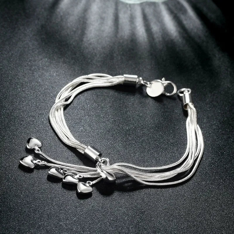 Timeless Elegance: 925 Sterling Silver Heart Tassel Bracelet for Women