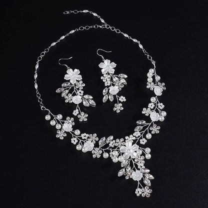 Wedding Elegance Rhinestone & Pearl Jewelry Set - Dangle Earrings & Adjustable Necklace for Women