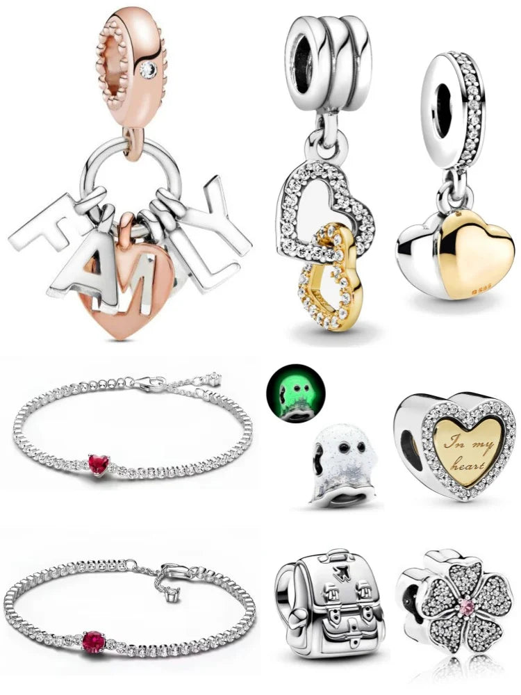 European 925 Sterling Silver Family Flower Cross Heart DIY Charm Bead for Women's Bracelet and Necklace Jewelry