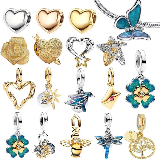 925 Sterling Silver Colorful Heart Clover Rose Star Butterfly Bird Zircon Bead Charms for DIY Bracelet and Necklace Gifts for Women