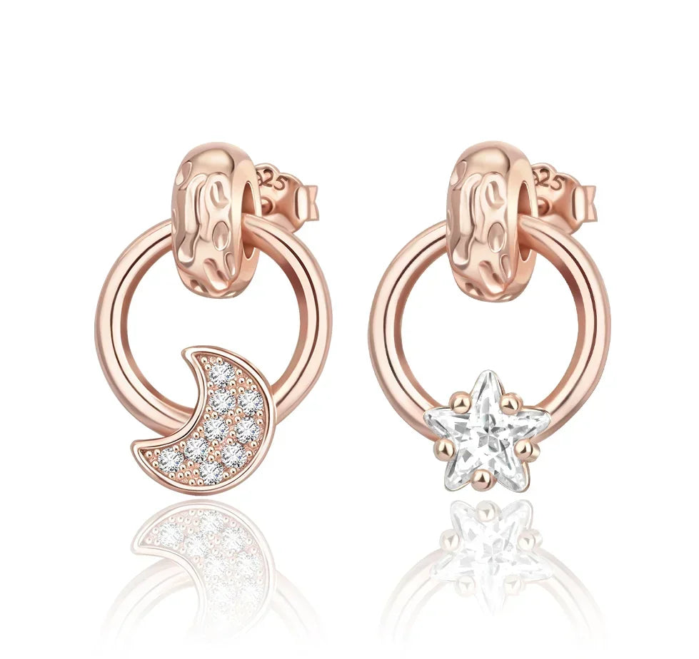 925 Sterling Silver Luxury Heart Sun Moon Stud Earrings Bow Butterfly Crab Clip Set for Women Party Jewelry Gifts