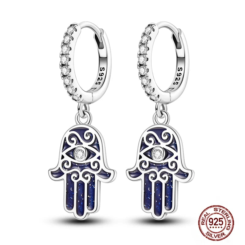 Blue Zircon 925 Sterling Silver Hoop Earrings Star Moon Butterfly Jewelry LTE221