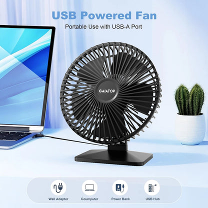 GAIATOP Desk Fan Portable USB Fan 90° Adjustable Mute 4 Speed