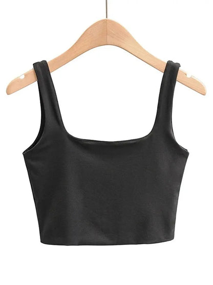 2024 Summer Women Sleeveless Square Neck Crop Tank Top