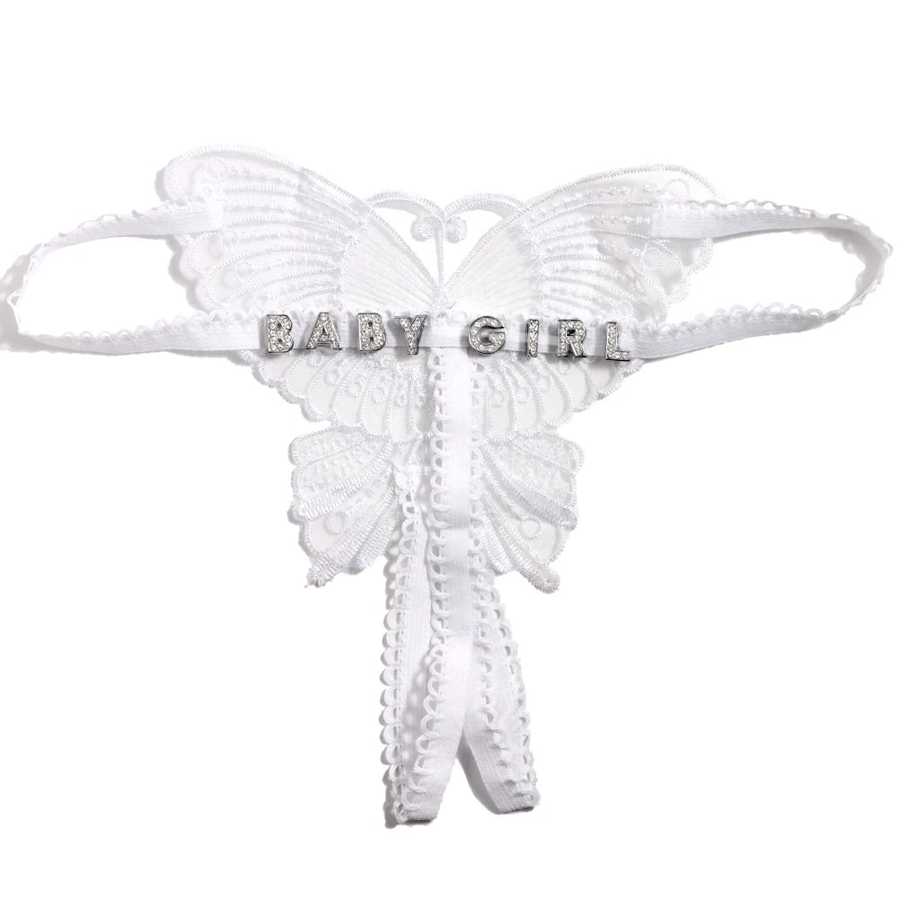Personalized Butterfly Name Thong Set - Sexy Transparent G-String Lingerie for Women