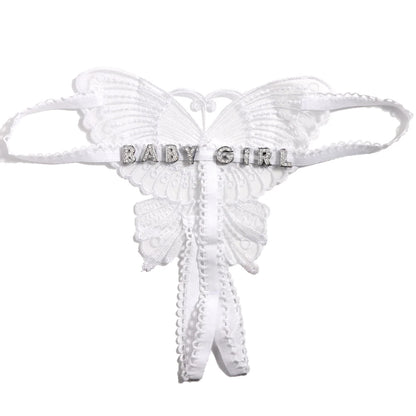Personalized Butterfly Name Thong Set - Sexy Transparent G-String Lingerie for Women