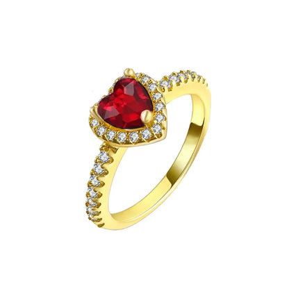 Elegant Gold Tone 925 Sterling Silver Heart Crown Ring for Women WHITE