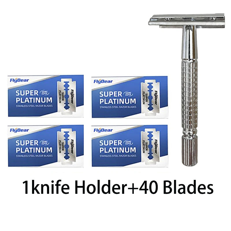 Stainless Steel Double Sided Men's Shaver with Sharp Replaceable Blades Classic Hair Removal Razor