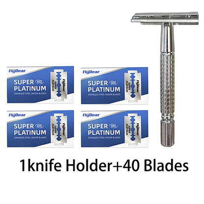 Stainless Steel Double Sided Men's Shaver with Sharp Replaceable Blades Classic Hair Removal Razor