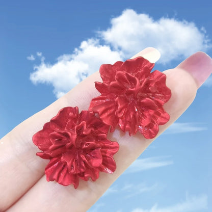 Elegant Red Flower Women's Stud Earrings - Unique Korean Floral Design Bohemian Accessories