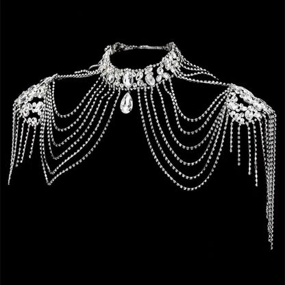 Bridal Bliss Crystal Chain Tassel Shoulder Strap Necklace