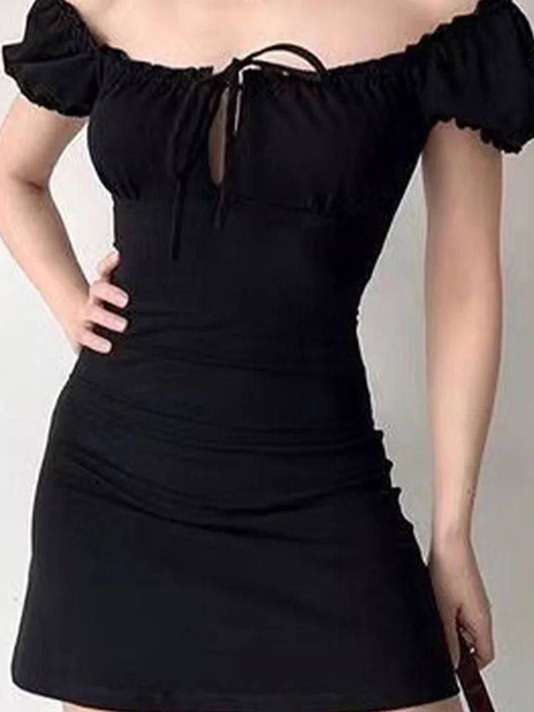 Summer Lace Up Backless Hollow Bodycon A Line Dress Women