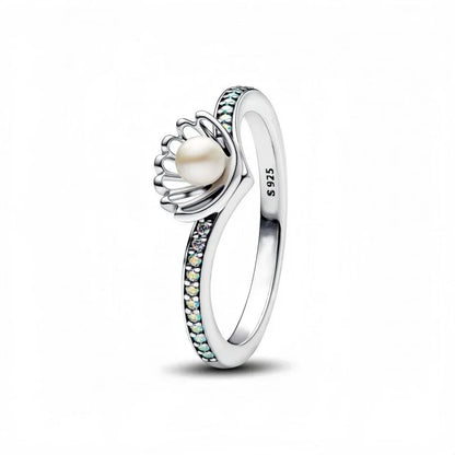 Original 925 Sterling Silver Heart Crown Bow Moon Ring with Colorful Crystal for Women Elegant Fine Jewelry Gift AMR057