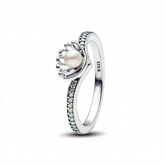 Original 925 Sterling Silver Heart Crown Bow Moon Shell Colorful Crystal Ring for Women Elegant Valentine's Birthday Gift AMR037