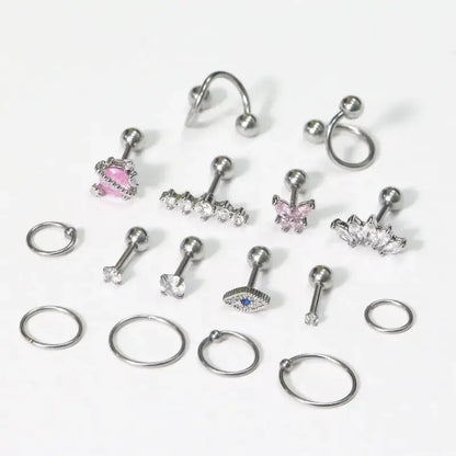 Silver Hypoallergenic Stainless Steel Cartilage Earrings Set - 2/16 Pcs A1-16Pcs-Silvery 16G-1.2mm