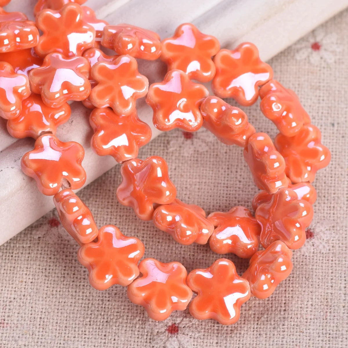 10 Pack Star Flower Shape 12mm Shiny Ceramic Loose Beads for DIY Jewelry and Earring Creations