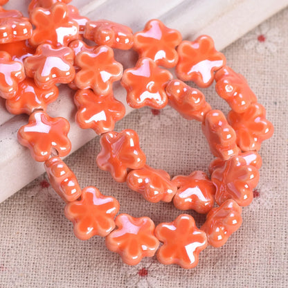 10 Pack Star Flower Shape 12mm Shiny Ceramic Loose Beads for DIY Jewelry and Earring Creations
