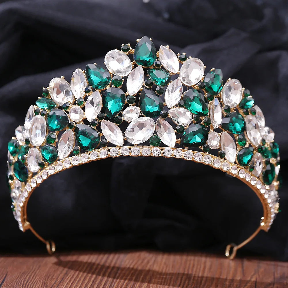 Baroque Luxe Green Crystal Bridal Tiara - Top-Rated Flower Headpiece for Weddings