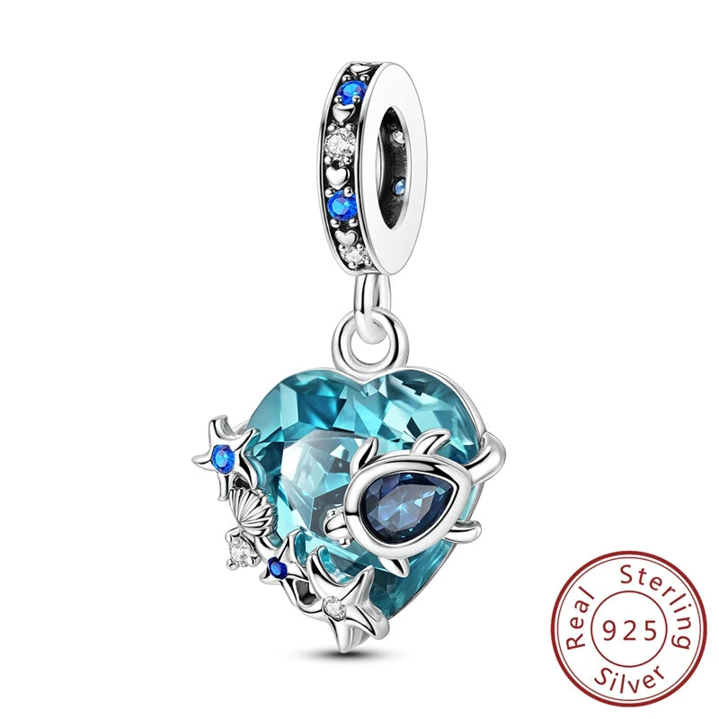 925 Sterling Silver Love Starry Sky Cat Paw Charms Beads