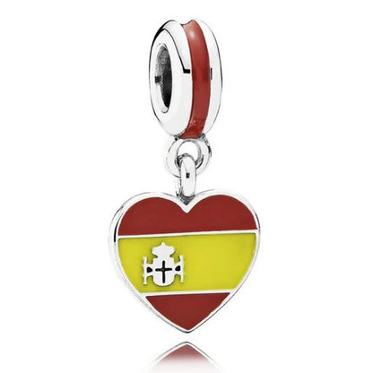 Hot Selling 925 Silver Heart Shaped Flag Pendant for European Bracelets Exquisite DIY Jewelry with Zircon