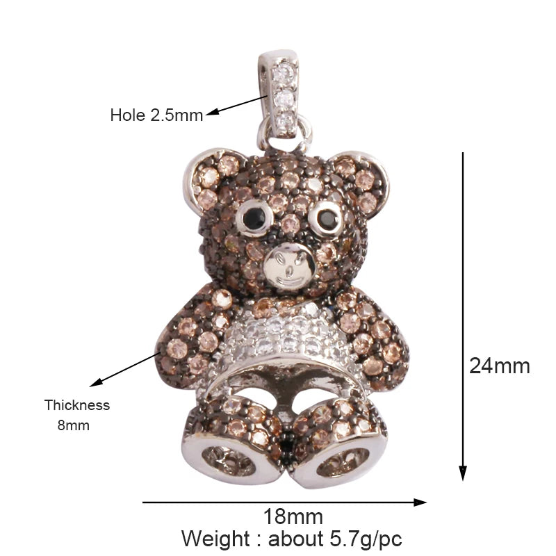 Cute Gold Bear Charm Pendant with Pearl Cubic Zirconia for Jewelry Making Supplies