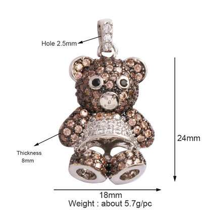 Cute Gold Bear Charm Pendant with Pearl Cubic Zirconia for Jewelry Making Supplies
