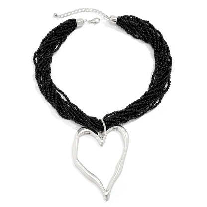 Boho Multilayer Heart Pendant Choker Necklace for Women Bridal Accessories