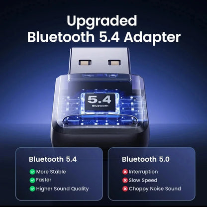 Bluetooth 5.4 USB Adapter for PC Wireless Mouse Keyboard Audio Transmitter Receiver Dongle