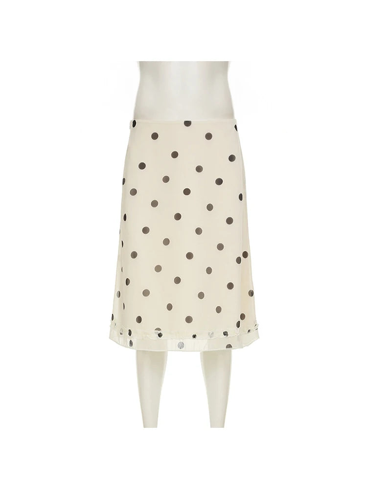 Women's Double Layer Mesh Skirt Zipper Polka Dot Trim