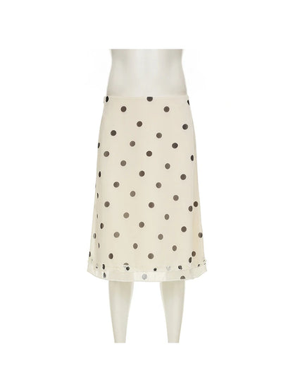 Women's Double Layer Mesh Skirt Zipper Polka Dot Trim