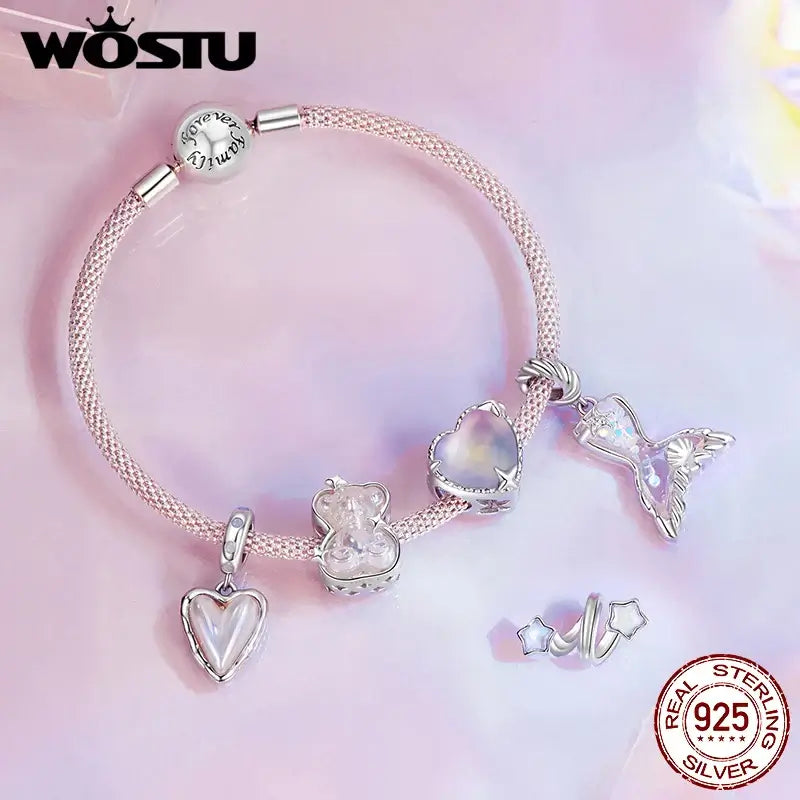 WOSTU 925 Sterling Silver Aurora Butterfly Heart Charm Beads with CZ Stones