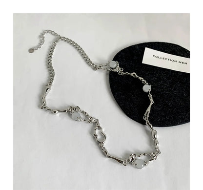 Y2K Moonstone Necklace with Star Tassels Pendant Zircon Chain for Women Girls Trendy Party Jewelry Gift