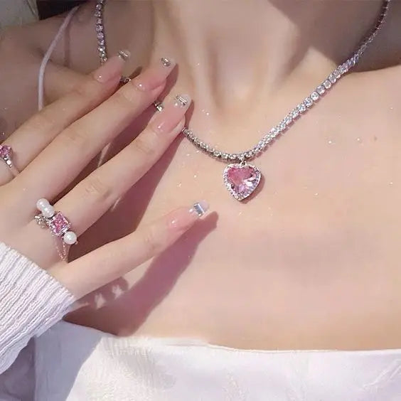 Y2K Purple Crystal Heart Pendant Necklace for Trendy Women AY5718201AY